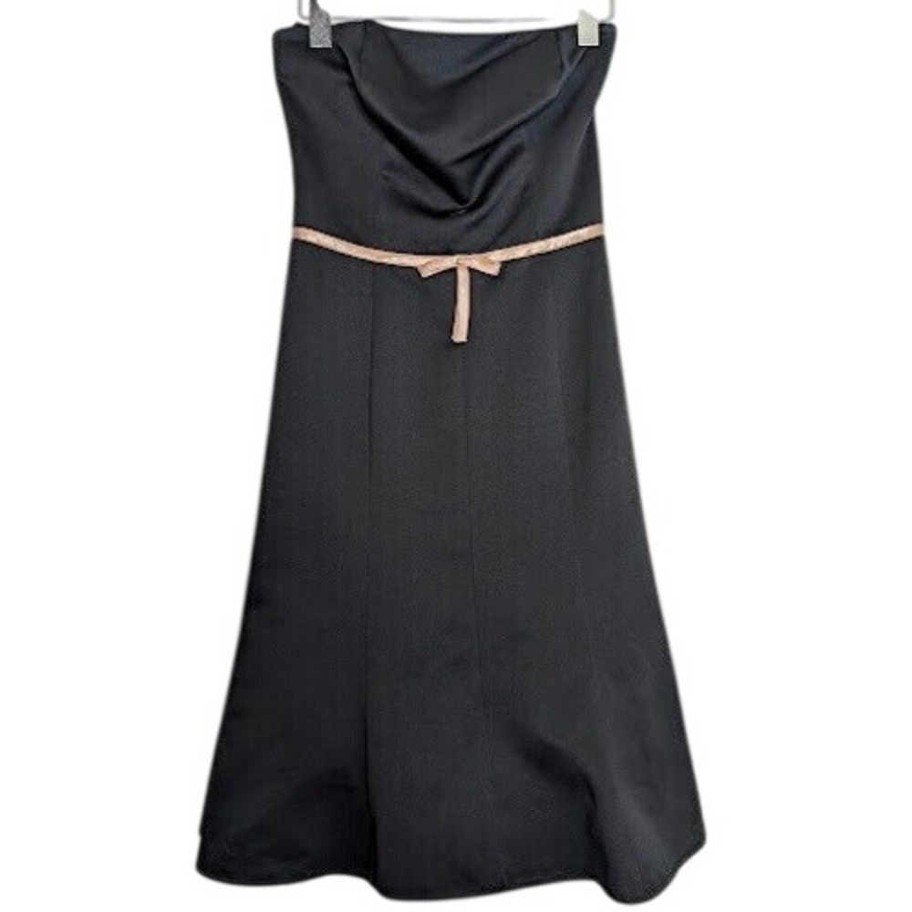 Y2K Vintage Rampage Prom Dress 5 Black Bow Babydoll Strapless Satin Grunge 90s